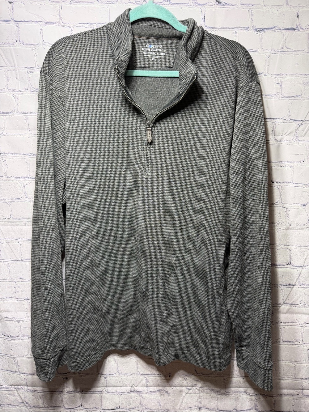 Vineyard Vines Mens Bluffs Quarter-Zip OTG Pullover Houndstooth Sz XL Brown Gray
